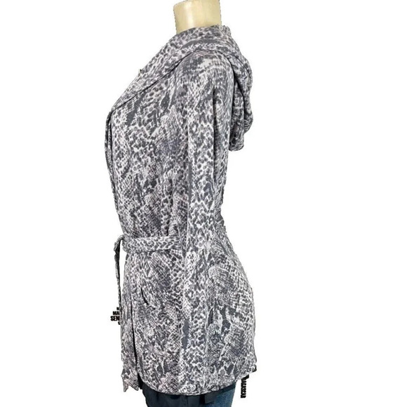 Serena Williams M Gray Animal Print Open Front Belted Long Sleeve Hoodie Jacket - Picture 6 of 6